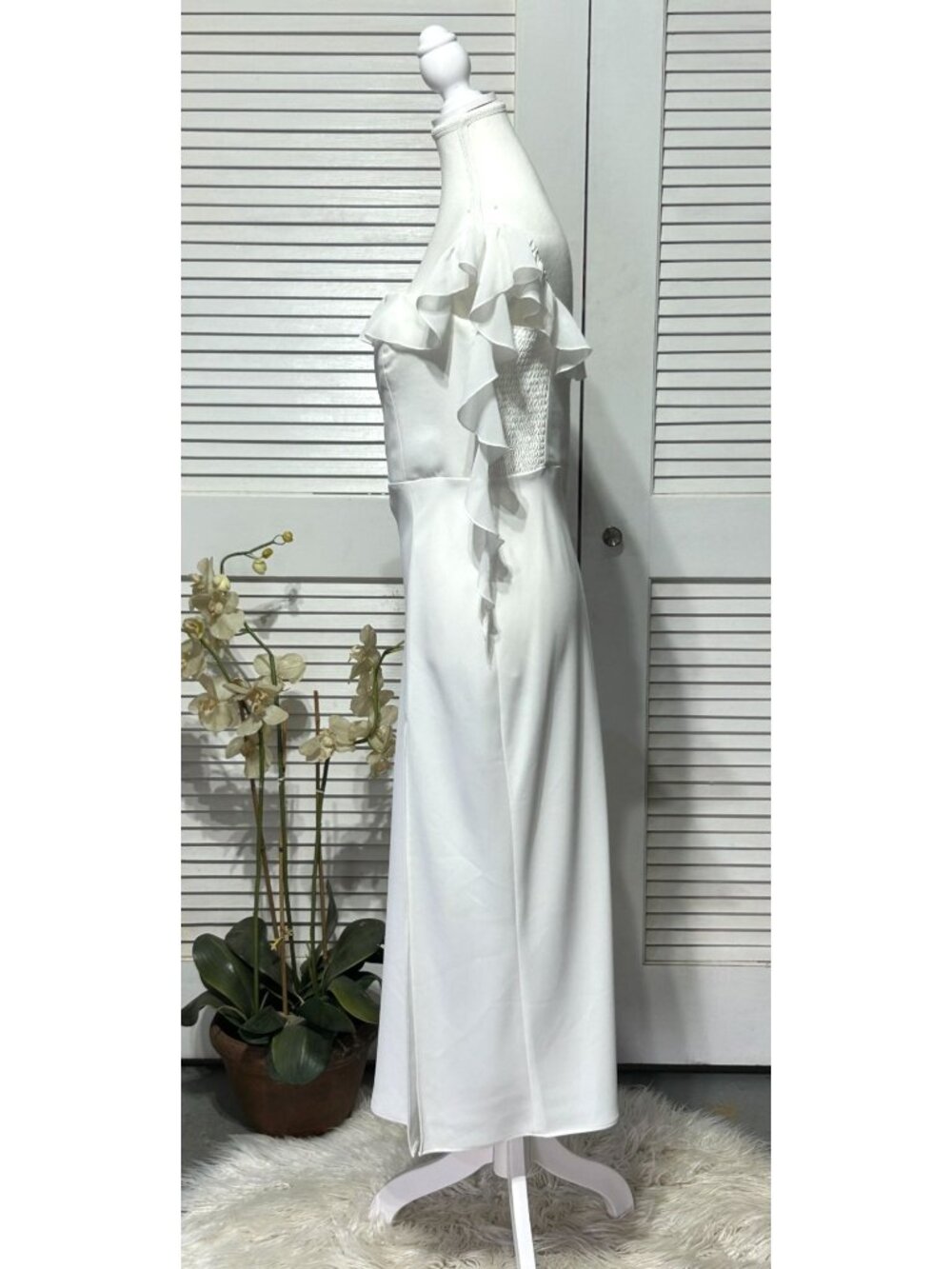 NWT Amanda Uprichard Women's Ivory Copellia Ruffle Dress Size Large 3449 - Picture 5 of 16